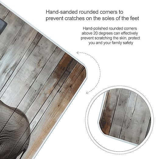 Elephant on Wood Scale for Body Weight Precision Bathroom Weighing Scales with Back Lit LCD Display Sturdy Tempered Glass Body Weight Scales Digital Bathroom Scale 400lb