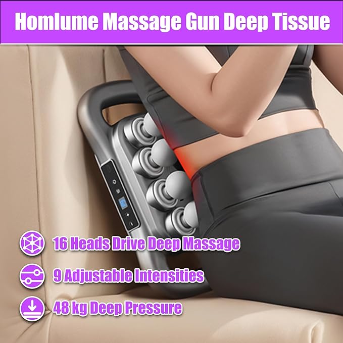 Massage Gun Deep Tissue with 16 Heads 9 Modes &amp 9 Levels – Full Body Muscle Massager for Fascia Electric Percussion Massager Gun for Muscles