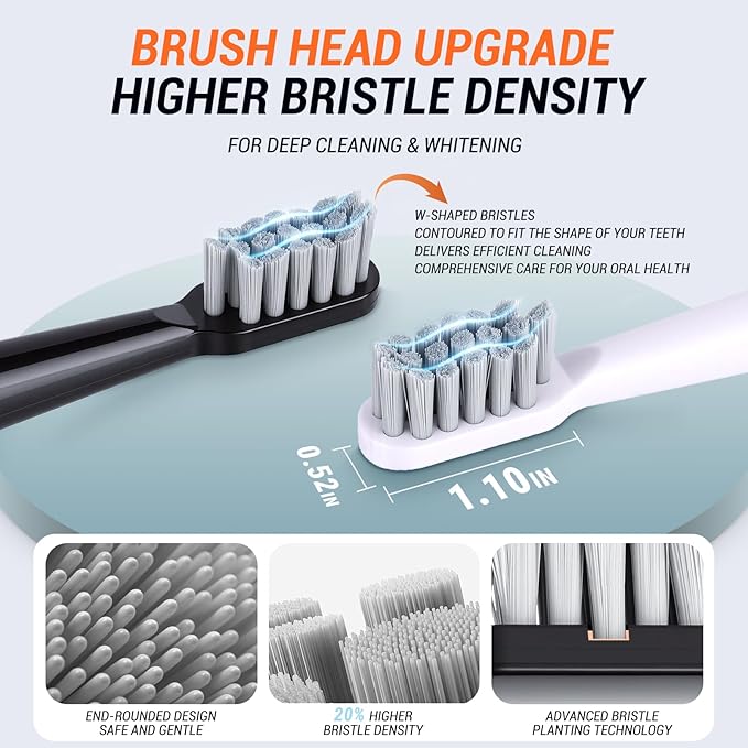 20 Pack Rechargeable Sonic Electric Toothbrush 42000 VPM 6 Cleaning Modes Smart 2-Min Timer USB Rechargeable IPX7 Waterproof 4 Brush Heads