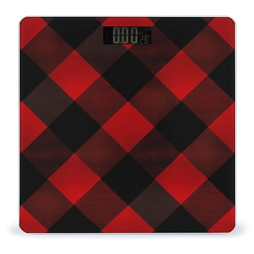 Plaid Red and Black1 Weight Scale Large Bathroom Scales Digital Weight with Bright LED Display Non Slip Automatic Weighing Scale Fashion Weighing Machine for Body