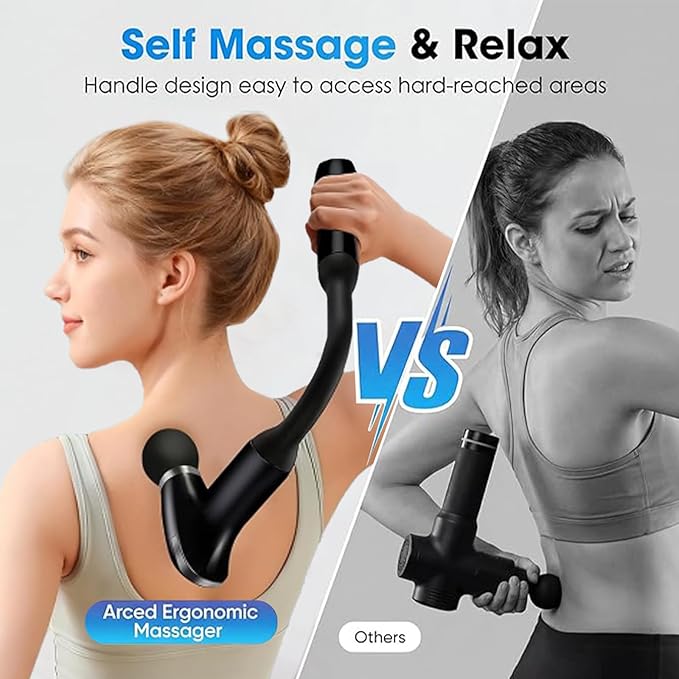 Massage Gun with Upgraded Extension Handle Massage Gun Deep Tissue - Back Massager for Pain Relief Deep Tissue Muscles/Neck/Shoulders/Waist/Legs Massager 5 Replaceable Heads &amp 9 Speed Levels(Bl