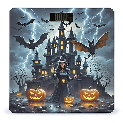 Witches Night Bathroom Scale for Body Weight Bathroom Weighing Scales with Back Lit LED Display Sturdy Tempered Glass Body Weight Bathroom Scale 400lb Weighing