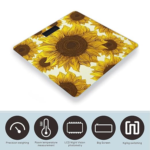 Sunflower Scale for Body Weight Highly Accurate Digital Bathroom Scale Sturdy Tempered Glass Weighing Scales with LCD Display Fashion Body Fat Smart Scales 400lb