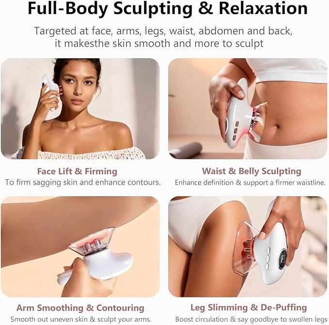 Body Sculpting Machine 4 in 1 Cellulite Remover for Legs Adjustable Cellulite Massage Tool Home Use Cupping Therapy Tool for Belly Waist Arms Legs and Face (Beige)