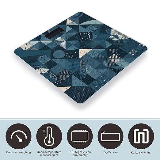 Blue Geometric Pattern Smart Scale for Body Weight Accurate Bathroom Scale with LED Display Digital Weight Scales Weighing Machine High Precision Scales for Bath Home