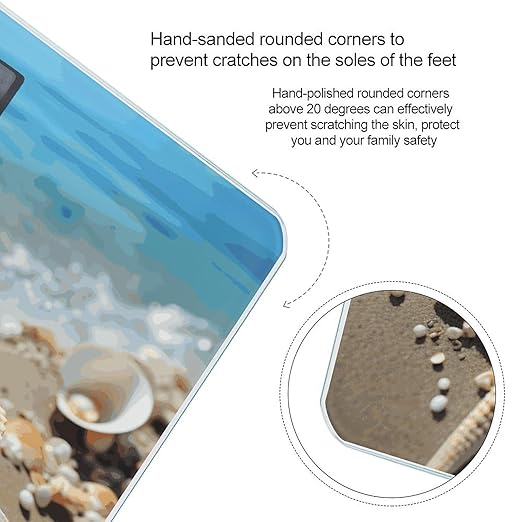 Ocean Sea Beach Seashells Starfish Blue Scale for Body Weight Anti-Slip Digital Bathroom Scale Sturdy Toughened Glass Weighing Scales High Precision Safe Rounded Corners Smart Scales