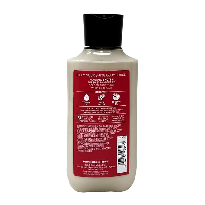 Bath &amp Body Works Strawberry Pound Cake - Diamond Shimmer Mist Body Lotion and Shower Gel - with a Peach Gardenia Bar Soap