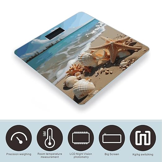 Seashells Starfish on Beach Scale for Body Weight Sturdy Tempered Glass Weighing Scales with LCD Display Accurate Digital Bathroom Scale Convenient Body Fat Smart Scales 400lb