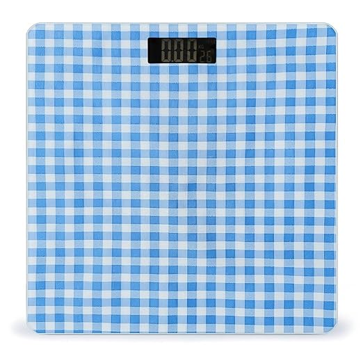 Digital Bathroom Scale for Body Weight Scale with Bright LCD Display High Accuracy Step-On Technology Auto On/Off Blue and White Plaid Digital Scales 400 Lbs /180kg