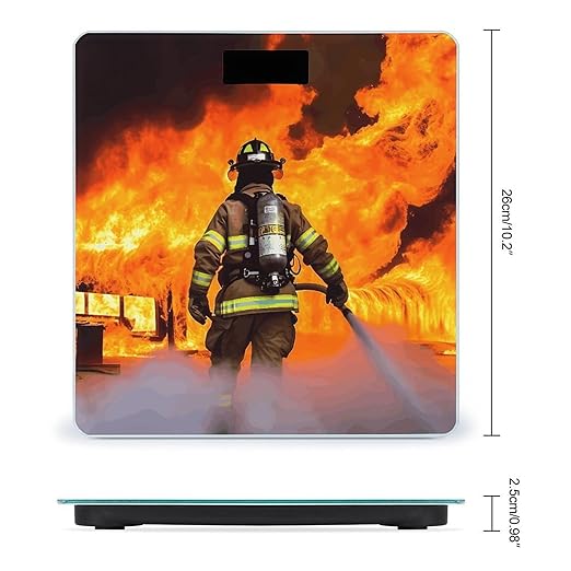Firefighter Fireman Flame Weight ScaleClear LED Display Bathroom Digital Weighing ScaleTempered Glass Digital Bathroom Scale for Body Weight Capacity Up to 400 Lbs