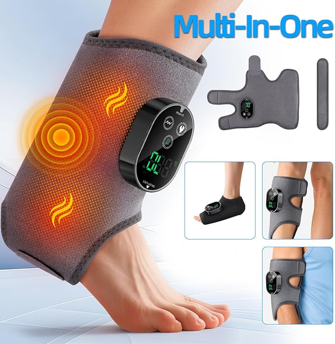 Cordless Ankle Massager with Heat and Vibration – 3 Vibration Levels 6 Heat Settings Rechargeable Auto Shut-Off Portable Foot Massager for Home Office Travel (Black)