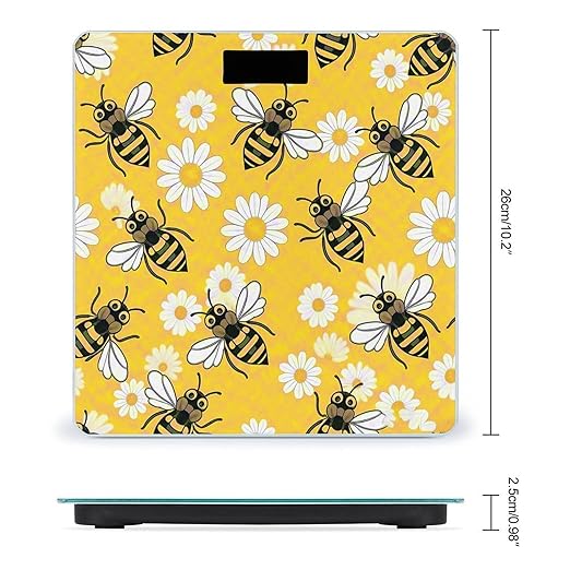 Bee Daisy Pattern Bathroom Scale for Body Weight LCD Display Digital Bathroom Scale Tempered Glass Bathroom Weight Scales Fashion Smart Scales for Home Bedroom 400 Lb