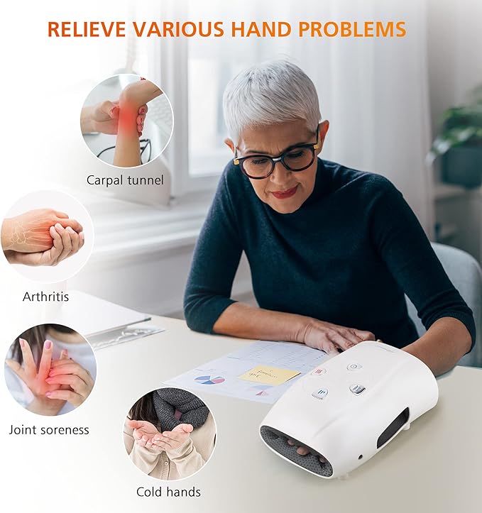 Snailax Hand Massager with Heat and Compression Cordless Hand Massager 3 Compression Intensities Rechargeable Gifts for Women Men Mom