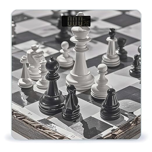 Black and White Chess Bathroom Scale Digital Weight Scale Precision 400 Lbs Weighing Scales Large with LCD Backlight Display BMI Measures