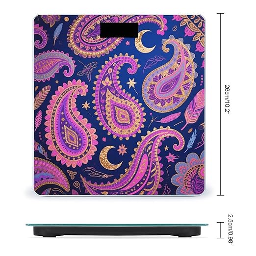 Bohemian Paisley Printed Bathroom Scale for Body Weight Bathroom Digital Electronic Weighing Scale with Back Lit LED Display Sturdy Tempered Glass Weight Watchers Scales 400lb