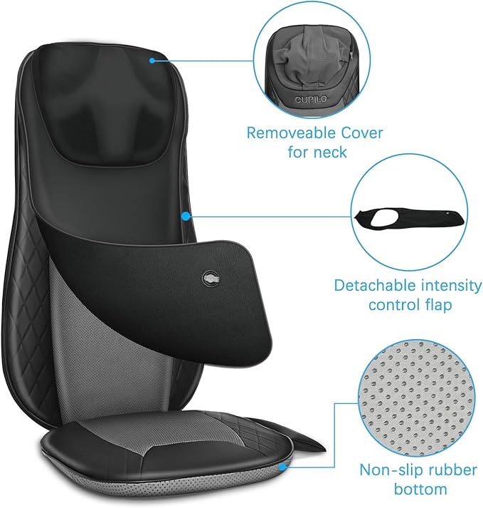 Shiatsu Neck &amp Back Massager with Heat Massage Chair Pad Cushion for Stress Relief Inflatable Flaps Back Support Kneading or Rolling Chair Seat MassageIdeal Gifts for MenWomenFamily