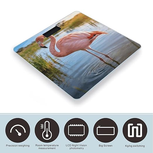 Elegant Flamingo with National Flag Weight ScaleClear LED Display Bathroom Digital Weighing ScaleTempered Glass Digital Bathroom Scale for Body Weight Capacity Up to 400 Lbs