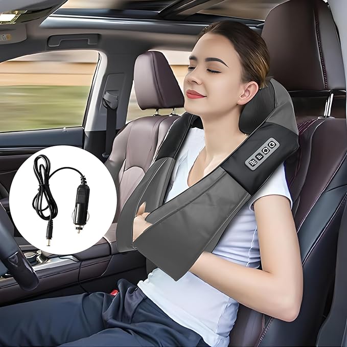 Grey Shiatsu Neck and Back Massager with Heat Electric Deep Tissue Kneading Neck and Shoulder Massage Best Gifts for Women Men Mom Dad Mothers Fathers Day Birthday Gift (NOT Cordless)