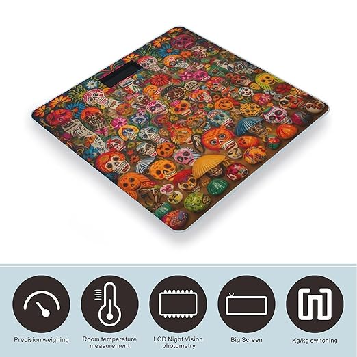 Mexican Folk Art Bathroom Scale Rounded Smart Scale for Body Weight Automatic Power On/Off Weight Scales Accurate Bathroom Digital Scales for Pet Home Bedroom Kitchen