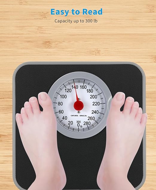 Analog Scale for Body Weight Mechanical Bathroom Scale Up to 300lb Dial Scale with Wider and Thicker Anti-Slip Platform Simple Calibration