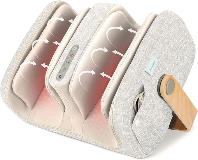 Homedics Luxe Comfort Foot Massager &amp Calf Massager with Heat Shiatsu Deep Kneading Air Compression Circulation Boost Relaxation Adjustable Modes Post-Workout Recovery