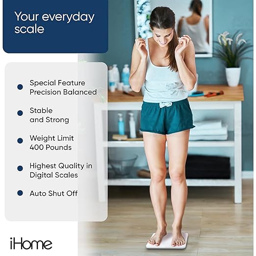 iHome Digital Scale Bathroom Scale Batteries Included Scale Body Weight Weight Scale Digital Scale Bathroom Scales for Weight Digital Scales for Body Weight (White)