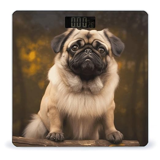 Pug Dog Bathroom Scale Rounded Smart Scale for Body Weight Automatic Power On/Off Weight Scales Accurate Bathroom Digital Scales for Pet Home Bedroom Kitchen