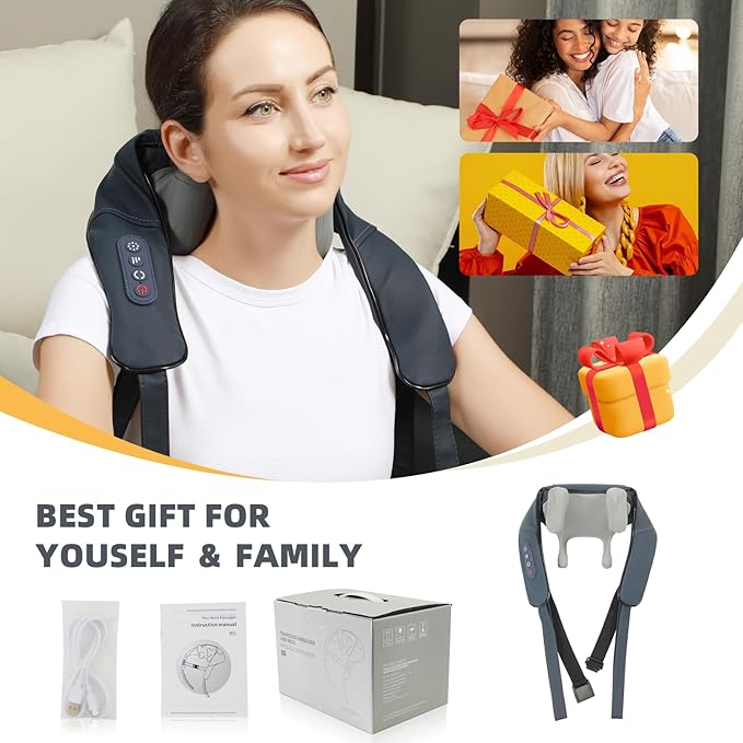 Neck and Shoulder Massager with Heat Shiatsu Back Massager for Pain Relief Cordless Electric Deep Tissue 4D Kneading Massage for Neck Shoulder Leg Back Muscle Tension Release