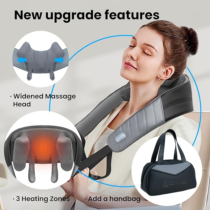 COMFIER Mothers Day Gifts for Mom Dad 4D Neck and Shoulder Massager with Heat Cordless Shiatsu Back and Neck Massager for Pain Relief Hands-Free Massage Pillow with Carry Bag