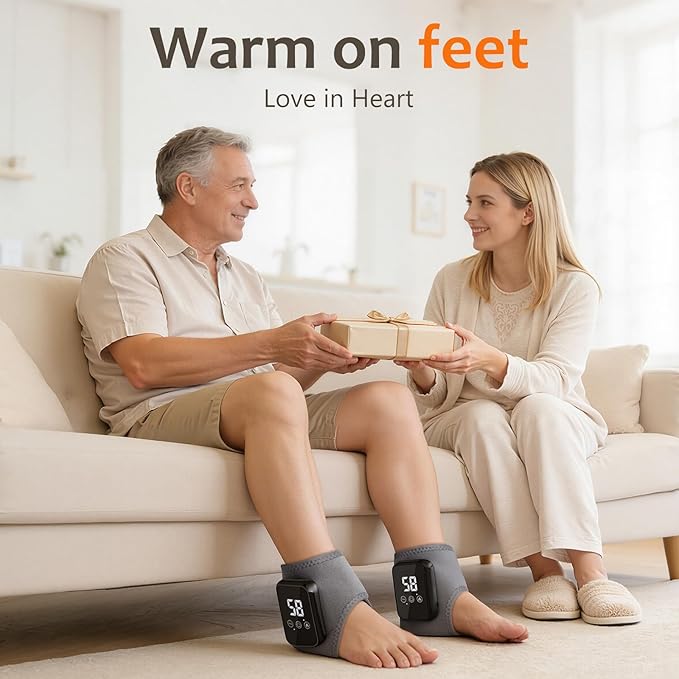 Foot Massager for Neuropathy Foot Renew Triple Method Massager with 3-Speed &amp 3-Temperature Wireless Heated Foot &amp Ankle Wrap Portable Foot Massagers for Home/Office/Travel