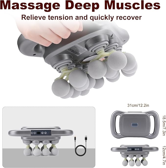16-Head Massage Gun Set Deep Tissue Back Massager with 9 Modes &amp 9 Speed Settings for Shoulders Upper Arms Buttocks Legs (Dark Grey)