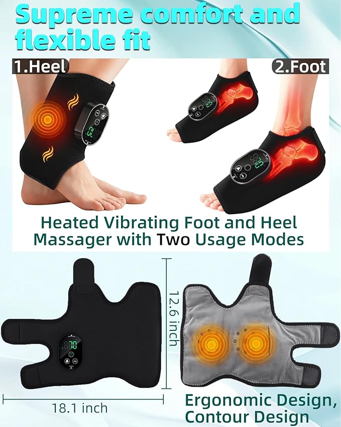 2in1 Foot and Ankle Massager with Heat and Vibration. Foot Renew. Cordless Ankle Massager for Circulation and Pain Relief Suitable for Neuropathy and Muscle Fatigue. Gifts for Dad Mom Men Women（1pc）