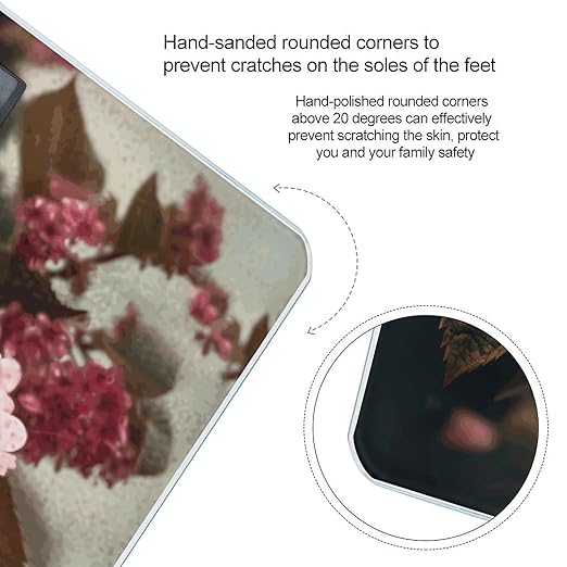 Pink Flowers Digital Bathroom Scale for Body Weight Weighing Scale with Backlit LCD Display High Precision Measurements &amp Measures Weight Up to 180kg