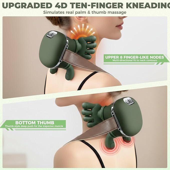 Shoulder &amp Neck Massager with Heat 4D Bionic Heated Neck Massager with Fingers Simulates a Real Palm Massage for Comfort 3 Intensity Levels + 2 Heat Settings Relax Muscle Tension