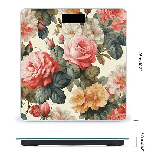 Vintage Floral Weight Scale Large Bathroom Scales Digital Weight with Bright LED Display Non Slip Automatic Weighing Scale Fashion Weighing Machine for Body