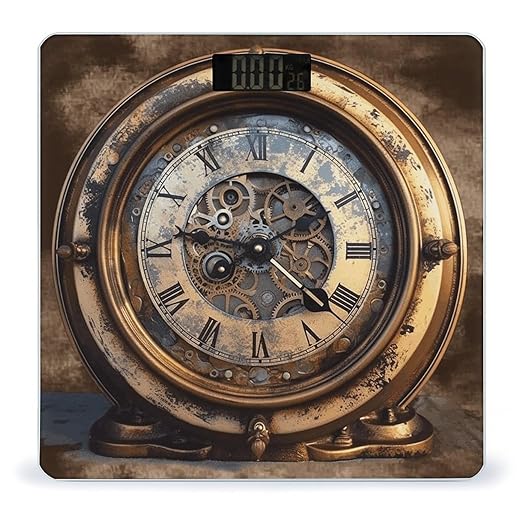 Steampunk Clock Scale for Body Weight Highly Accurate Digital Bathroom Scale Sturdy Tempered Glass Weighing Scales with LCD Display Fashion Body Fat Smart Scales 400lb