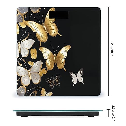 Gold White Butterflies Black Scale for Body Weight Accurate Digital Bathroom Scale Toughened Glass High Precision Scales Smart Weight Scales with Large LCD Backlight Display Weighing Machine