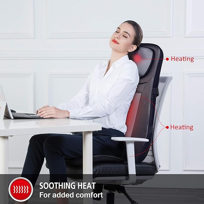 Snailax Shiatsu Back Massager with Heat Chair Massager for Neck Back and ShouldersGel Modes Massage CushionAdjustable Height Massage SeatGifts