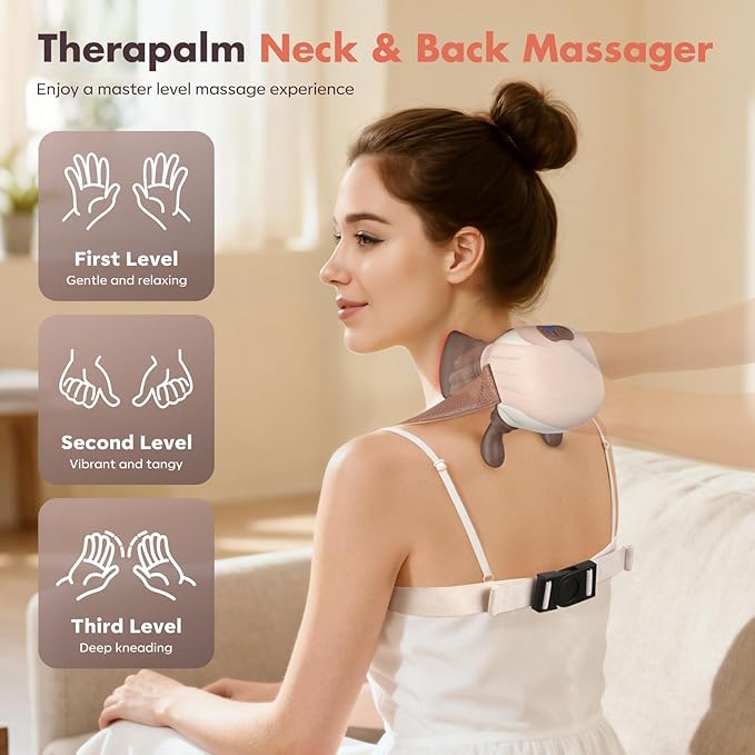 4D Neck MassagerShoulder Hot Compress Massager a wireless and portable massager that simulates human hand operationsuitable for relieving neck pain and relaxing muscleswith 3 adjustment modes.