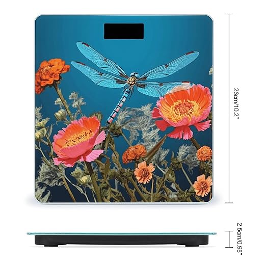 Dragonfly and Flower Bathroom Scale for Body Weight Bathroom Weighing Scale with Backlit LCD Display Highly Accurate Measures Weight Up to 180kg