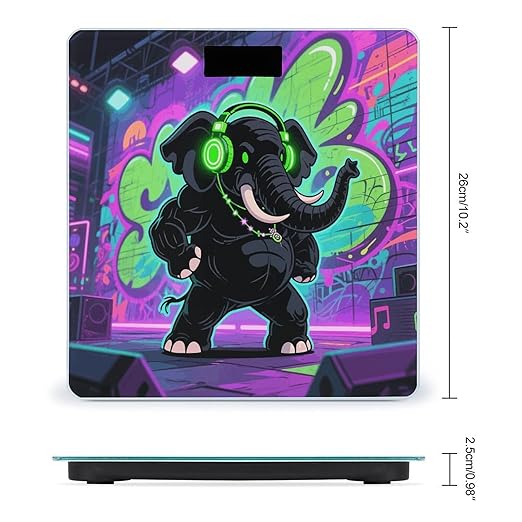 Elephant with Headphones Weight Scale Cute Bathroom Scale for Body Highly Accurate Digital Weighing Machine for People Compact LCD Display Scales with Sturdy Toughened Glass Scales