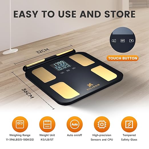 EILISON Highly Advance 2-in-1 Digital &amp Analog Weighing Scale for Body Weight-400lbs 4 High Precison GX Sensor Accurate Thick Tempered Glass Extra Large Display (red) (8 Electrode Black)
