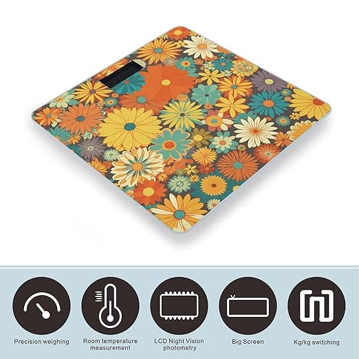 Flower Pattern Digital Bathroom Scale for Body Weight Weighing Scale with Backlit LCD Display High Precision Measurements &amp Measures Weight Up to 180kg