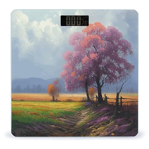 Season Landscape Digital Bathroom Scale for Body Weight Weighing Scale with Backlit LCD Display High Precision Measurements &amp Measures Weight Up to 180kg