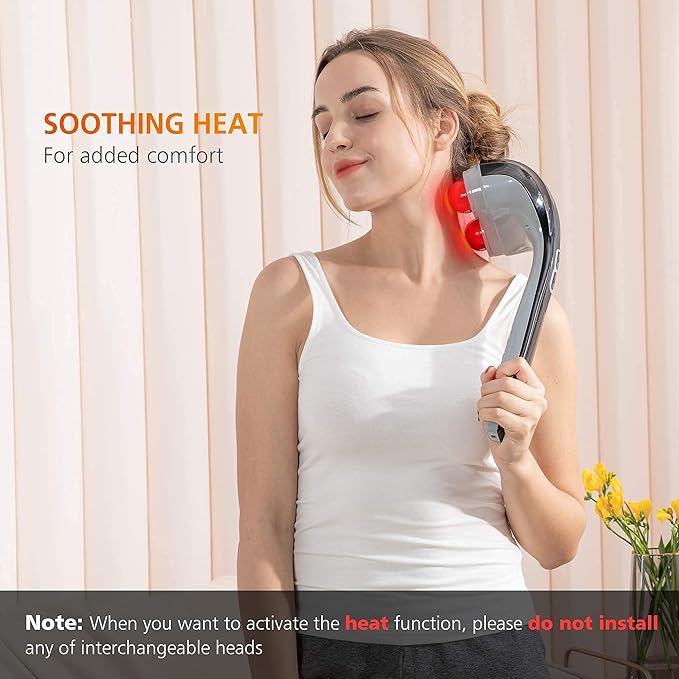 Snailax Cordless Handheld Back Massager with Heat Deep Tissue Percussion Massager 3 Sets of Dual Pivoting HeadsRechargeable Hand Held Massager for NeckBack ShoulderCalfLegs