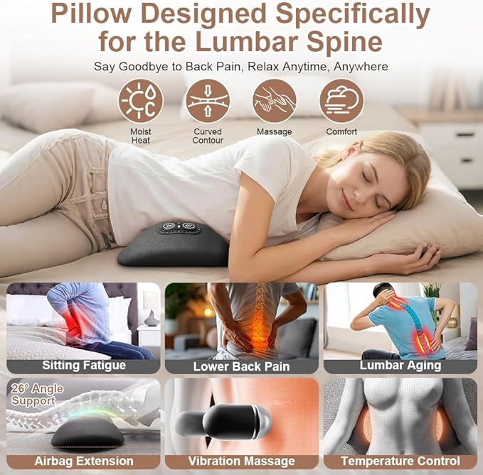3 in 1 Back Massager with Heat Vibration &amp Traction Smooth Spine Triple Fusion Back Massager Triple Fusion Back Massager for Bed and Chair Electric Lumbar Support Pillow