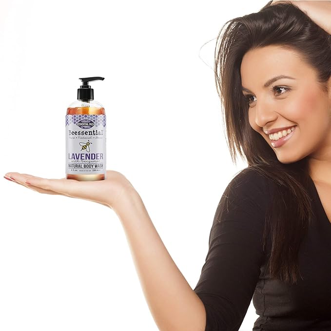 Beessential Natural Body Wash Lavender Sulfate-Free Bath and Shower Gel with Essential Oils for Men &amp Women 16 oz