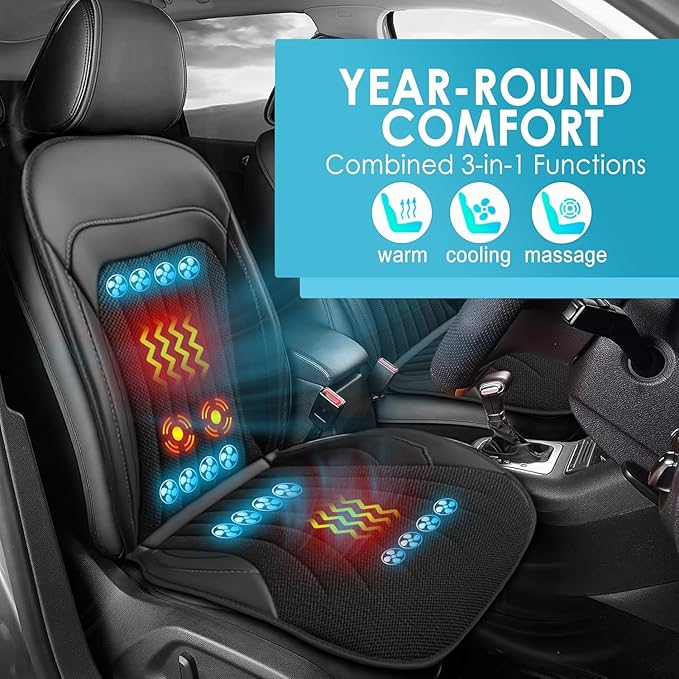 3 in 1 Massage Cushion with Winter Cooling Seat Covers Chair Massager for Full Body 12V Car Seat Covers (WinterSummerMassage-1)