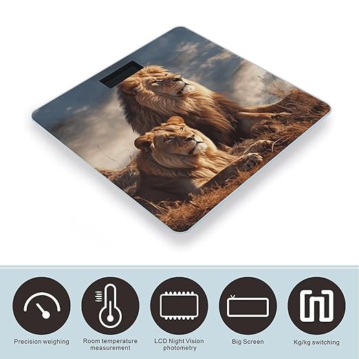 Two Lions Scale with LCD Precision Weighing Scales Sturdy Tempered Glass Weight Scales Easy-to-Read Anti-Slip Weight Digital Bathroom Scale for Daily
