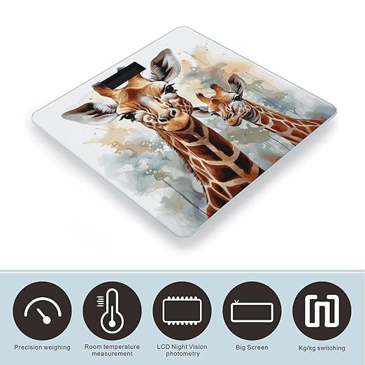 Watercolor Deer Giraffe Digital Bathroom Scale for Body Weight with High Precision Digital Weighing Scale with BMI Clear LCD Display and Step-On Measures Weight Up to 180kg